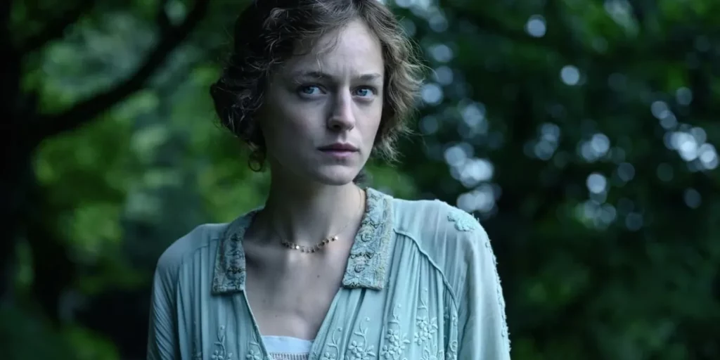 emma corrin in the woods in lady chatterley s lover